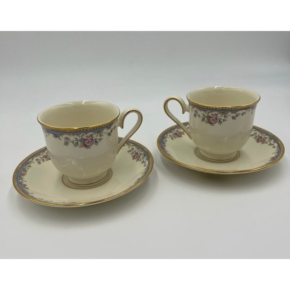 LENOX SOUTHERN VISTA FOOTED CUP AND SAUCER SET OF TWO